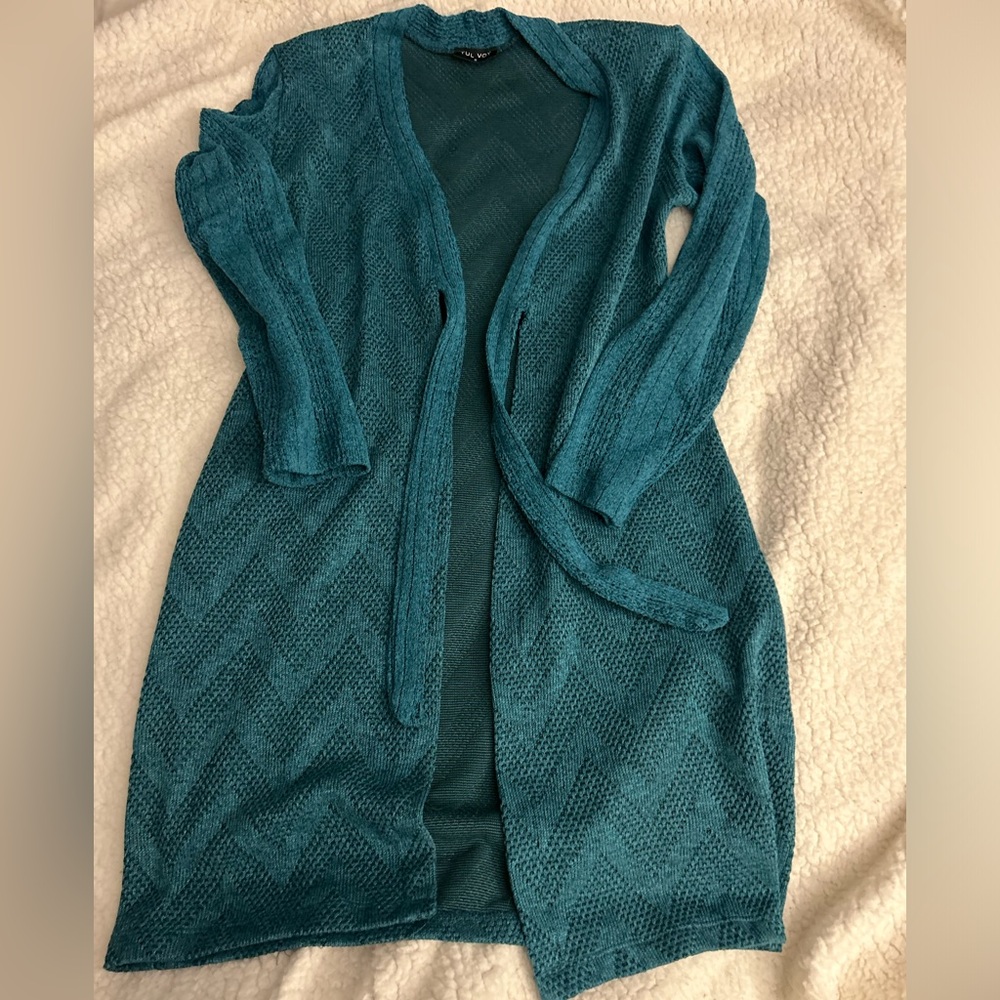 Teal pointelle cardigan